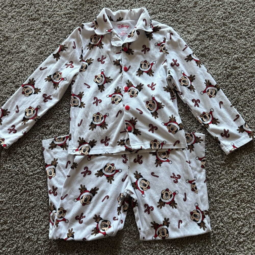 Disney Kids Pajama Set - White with Mickey Mouse and Candy Cane Print